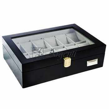 cutie lemn negru mat 12 ceasuri cu argint